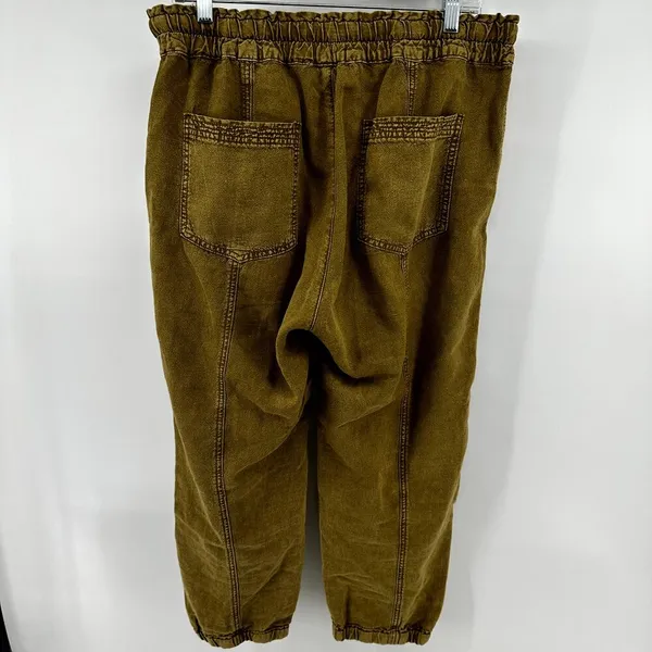 Anthropologie Rhys Utility Jogger Linen Pants High Rise Tapered Moss Green Large - Image 6