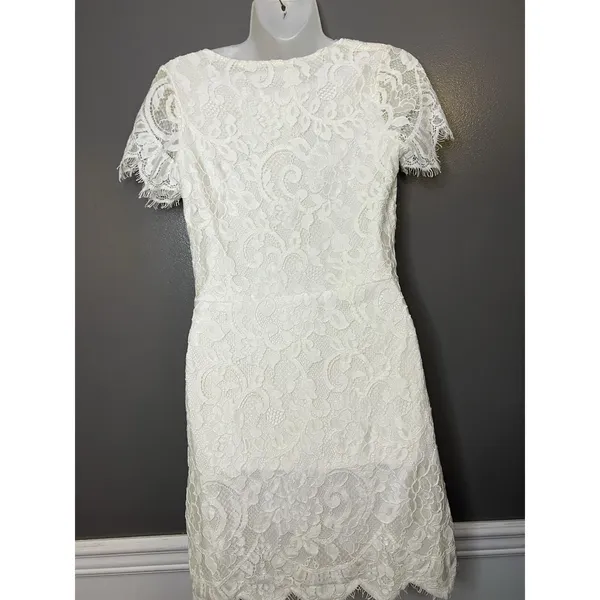 STORIA Last First Kiss Dress Womens Small White Lace Sheath Mini Wedding Party - Image 6