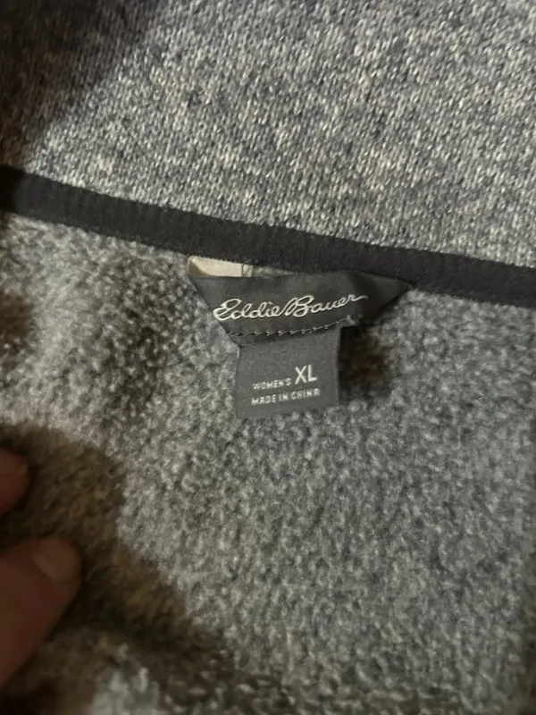 Eddie Bauer Fleece Mock Neck Snap Pullover Sweatshirt Women’s XL Gray Pockets - Image 7