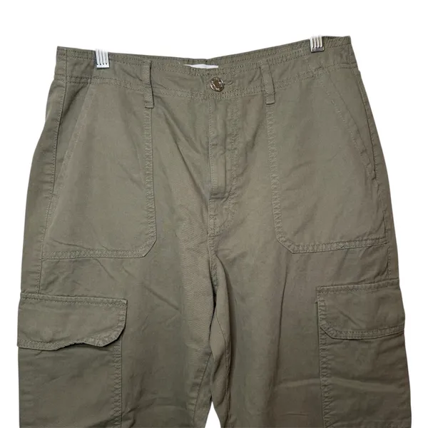Zara Olive Green Cargo Pants Utility‎ Workwear Straight Leg Cotton Pockets Sz 8 - Image 3