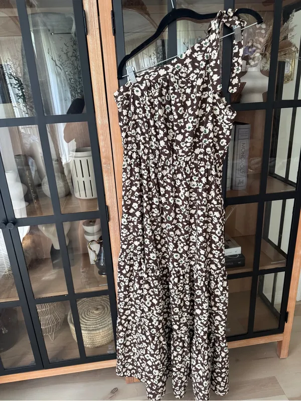 Amazon floral maxi dress prettygarden chocolate one shoulder knot ruffle elastic - Image 7