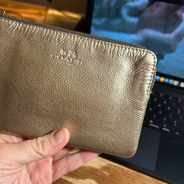 COACH Corner Zip Wristlet White Gold‎ Coated Canvas - Image 8