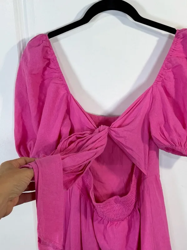 Hello Molly Best Weekend Pink Puff Sleeve Tie Back Mini Dress Size 4 - Image 6