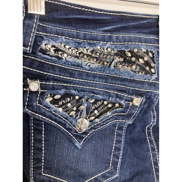 Miss Me Signature Skinny Jeans Womens 28 Blue Excellent Embellished Flap Pocket - Image 8