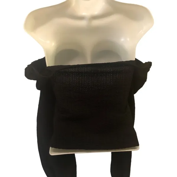 VTG Y2K Express Milkmaid Crop Top Stretch Gauze Long Sleeve Sexy Boho XS Black - Image 5