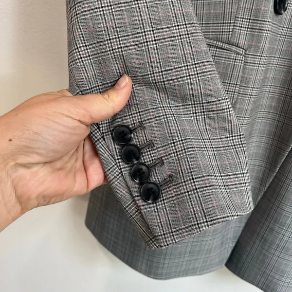 LOFT Blazer Size 2 Gray Plaid Double Breasted Career Office‎ Jacket - Image 3