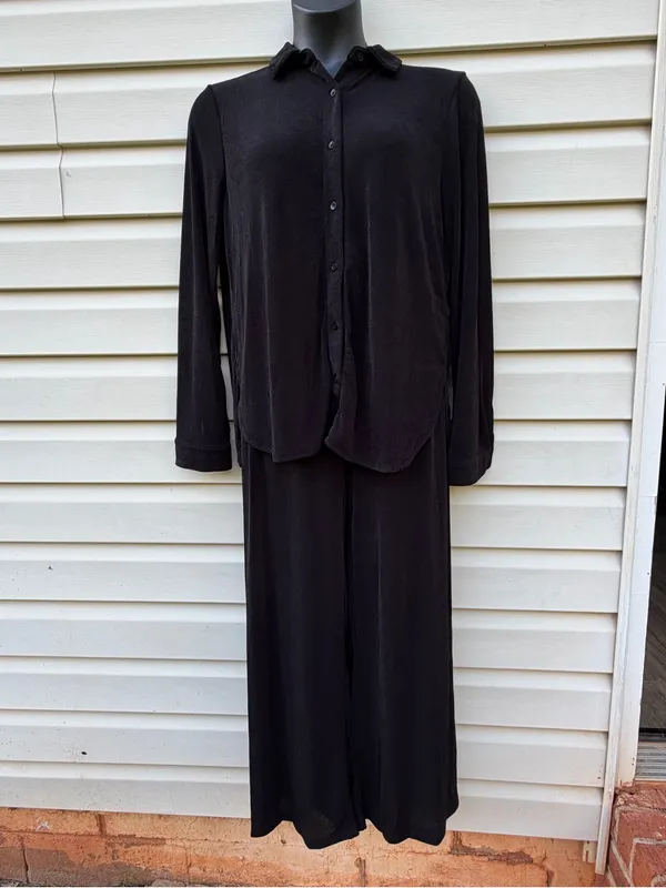 Easel Los Angeles Black 2 Piece Lounge Set Wide Leg Pants Medium New - Image 2