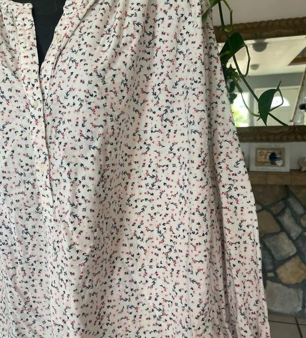 Old Navy Ditsy Floral Oversized Corduroy Tie Sleeve Top Womens size XL Cotton - Image 2
