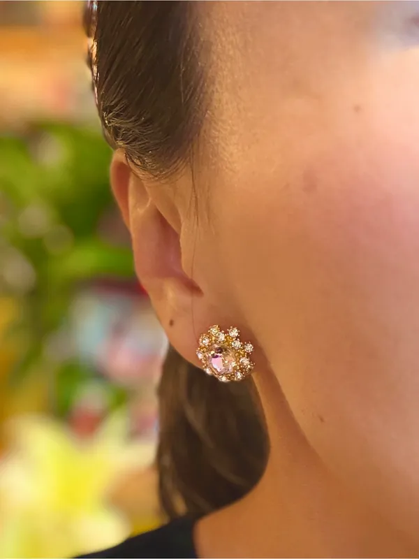 New S925 Silver Post Pink Round Crystal Sunflower Stud Earrings - Image 4