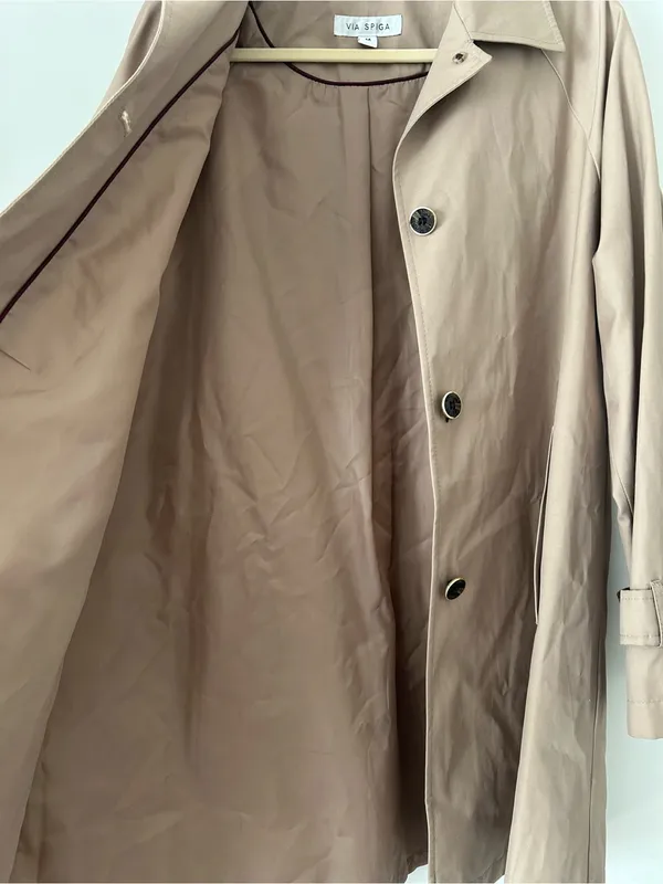 Via Spiga Single Breasted Button Down Classic Trench Coat Tan Size M - Image 9