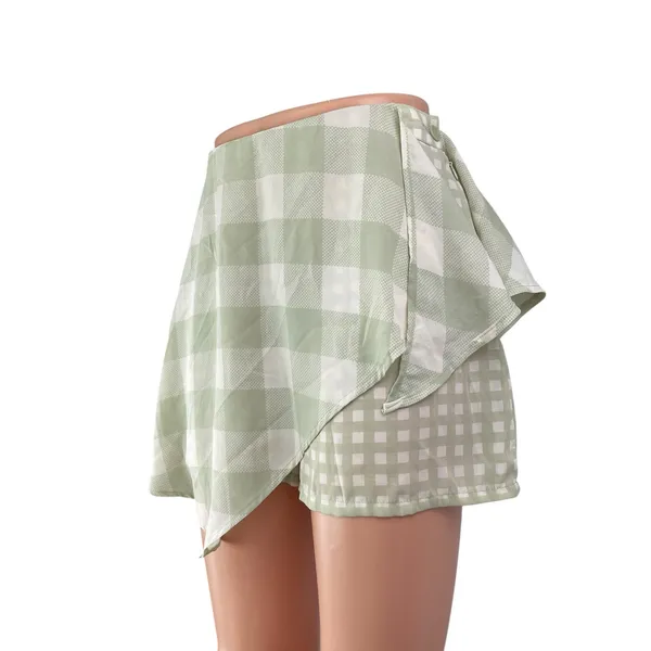 Urban Outfitters Green Gingham Check Asymmetric A-Line Mini Skort Skirt Size 6 - Image 2