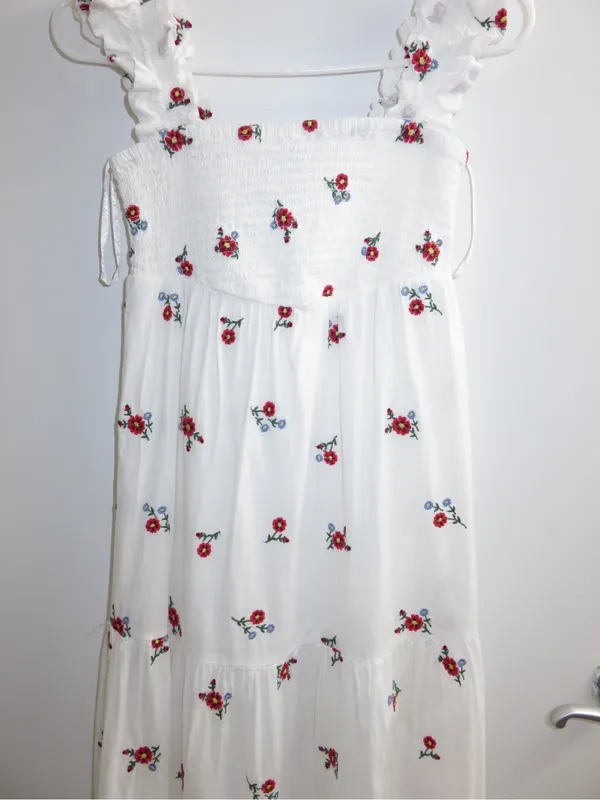 Nobody’s Child White Floral Embroidered Smocked Tiered Maxi Dress Size 2 - Image 7