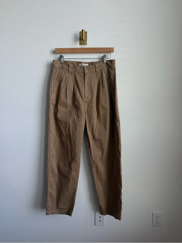Madewell Garment-Dyed Tapered Chino Pants Seed Khaki Pleated Size 28 - Image 10