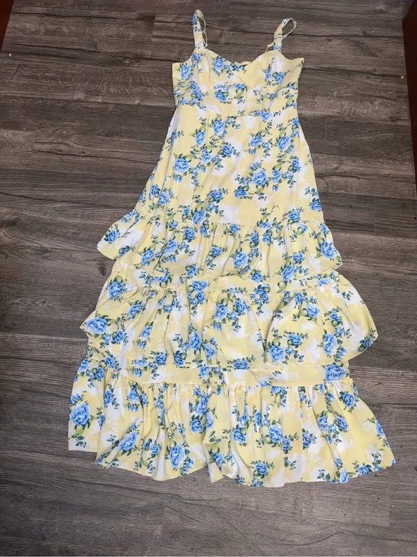 Abercrombie & Fitch Yellow Floral Tiered Midi Dress with Blue Accents - Image 3