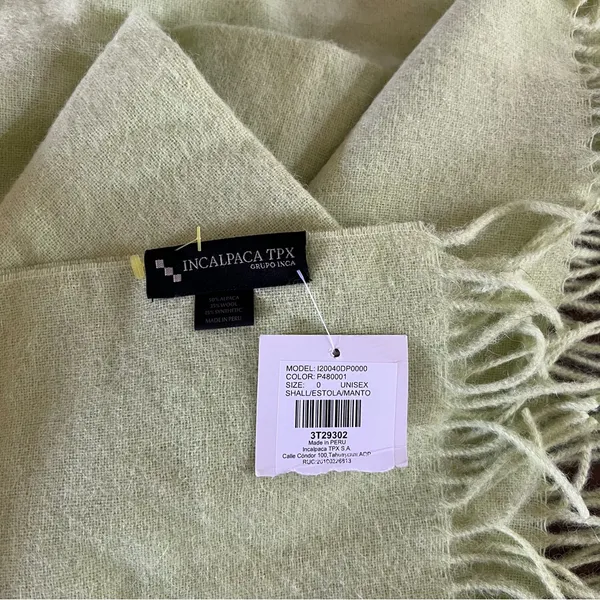New Incalpaca Green Fringe Scarf Shawl Alpaca Wool Blend Luxury Wrap Peru 70x26” - Image 2