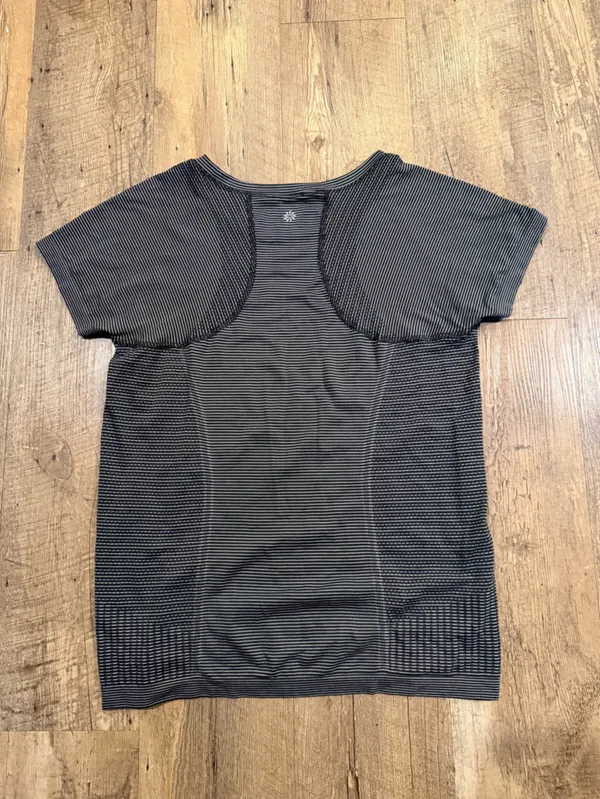 Athleta Momentum Seamless Tee Charcoal & Black Striped Short-Sleeve Top - Image 3
