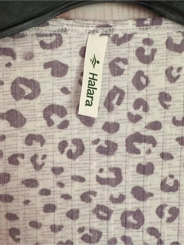Halara White Tie-Front Short Sleeve Purple Leopard Print Cropped Lounge Top L - Image 6