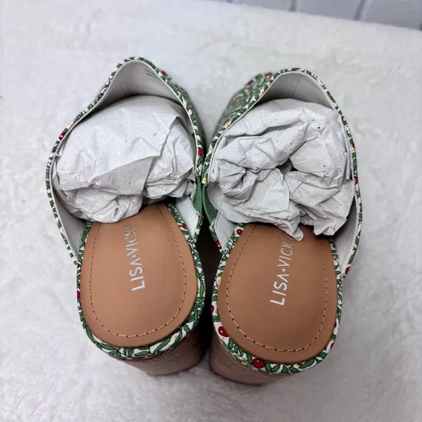NWT Lisa Vicky Joy Green Botanical Print Platform Mule Clog Heels Size 9 - Image 16