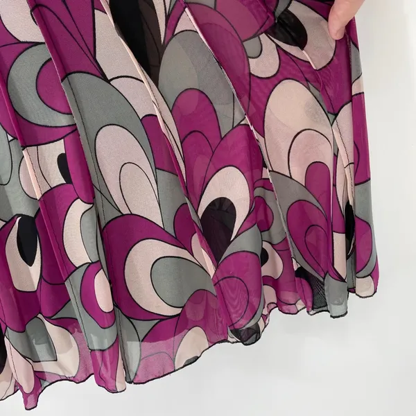 Vintage Babydoll Purple Abstract Sheer‎ Overlay Dress Black Lace Trim Size 4 Y2K - Image 4