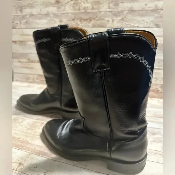 Justin Boots J Diamond L3233 Black Leather Roper Western Boots Women's Size 6.5E - Image 8