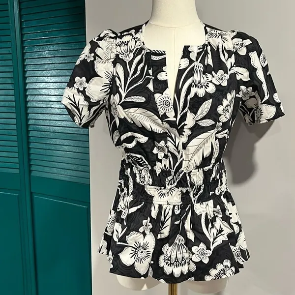Anthropologie NWOT Somerset Blouse tropical black white floral top - XS - Image 3