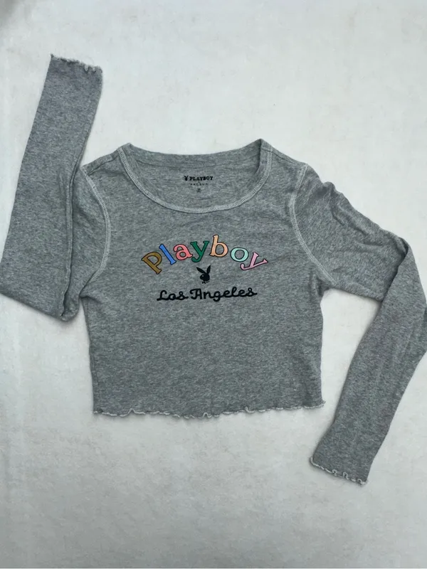 Playboy Pacsun Cropped Long Sleeve Tee Size XS Lettuce Hem - Image 7