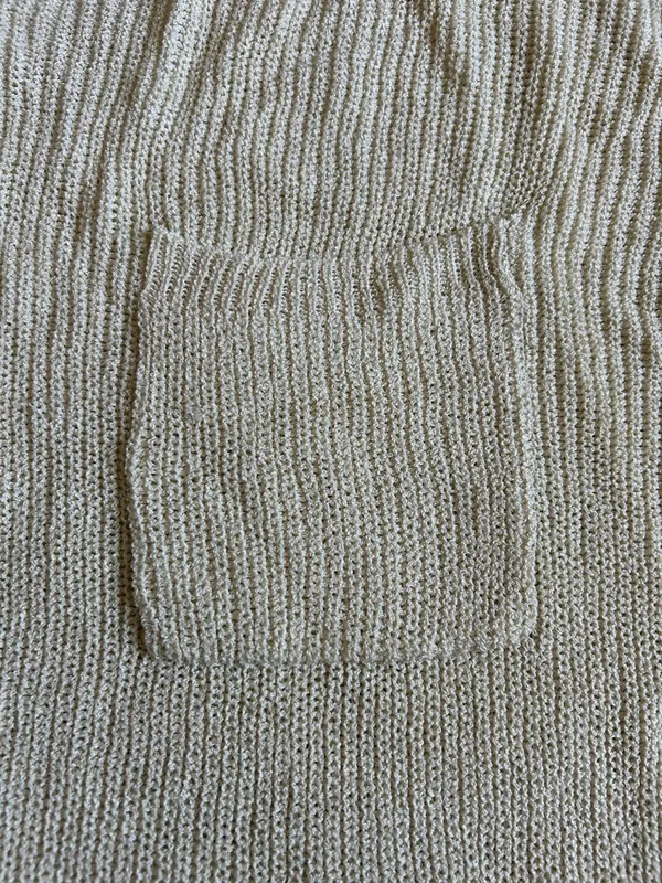 Relaxed Cream Short-Sleeve Knit Sweater with Chest Pocket - Image 3