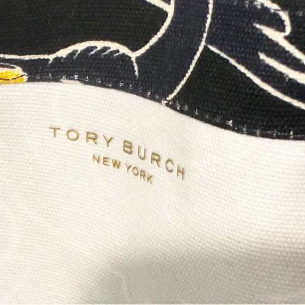 Tory Burch Printed Canvas Tote‎ Black Goose Ribbon Bag Travel - Image 3