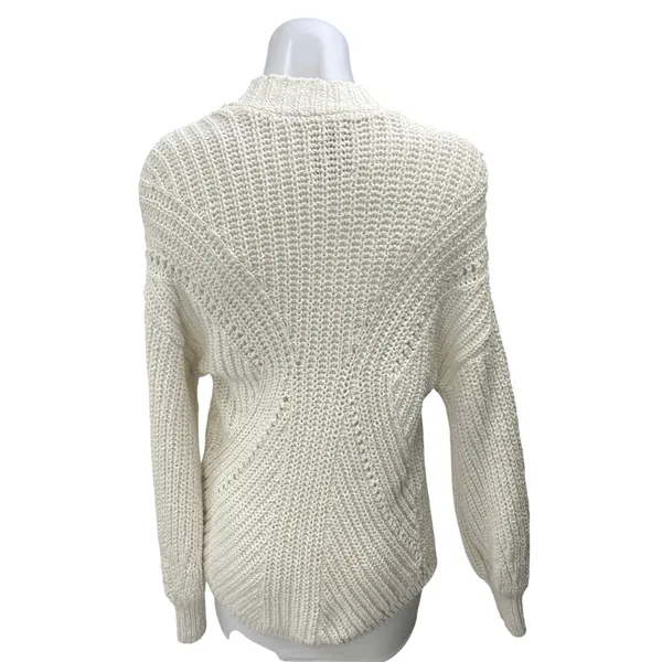 Abercrombie & Fitch White Crochet Knit Open Front Long Sleeve Cardigan Sweater M - Image 2