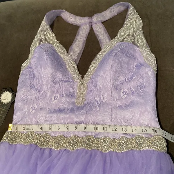 Women’s Purple Full Length V-Neck Silver Beaded Prom Party Dress Size 14 NWT - Image 11