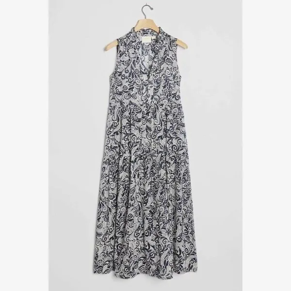 NEW!! Anthropologie MAEVE Marya Tiered Maxi Dress Black Botanical Print Small - Image 10