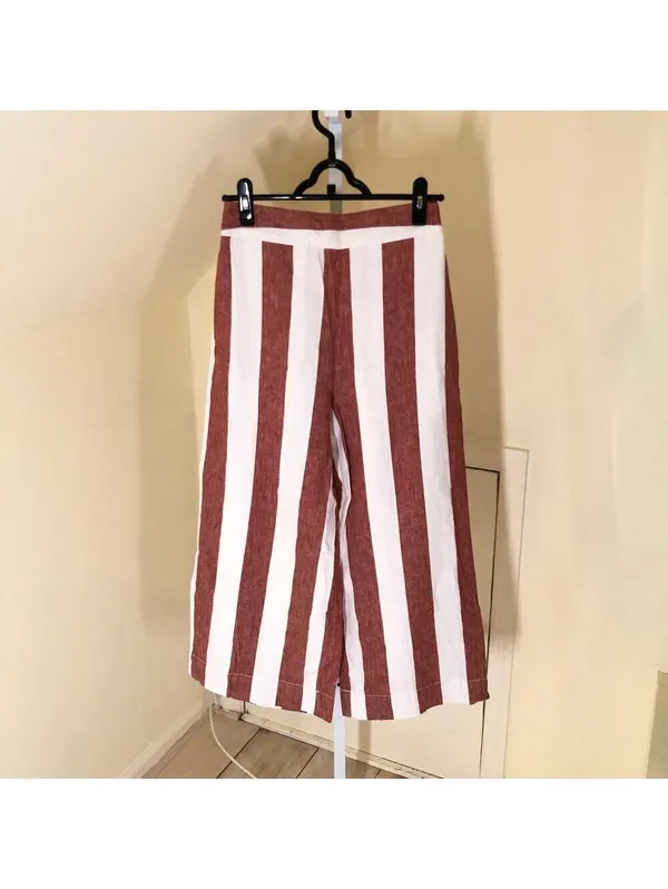 Madewell NWOT Women's Orange/Brown Striped Pull On Wide Leg Pants Size ST - Image 4