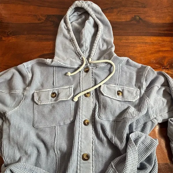 American Eagle Outfitters Sweater Womens XS Blue‎ Waffle Knit Hooded - Image 5