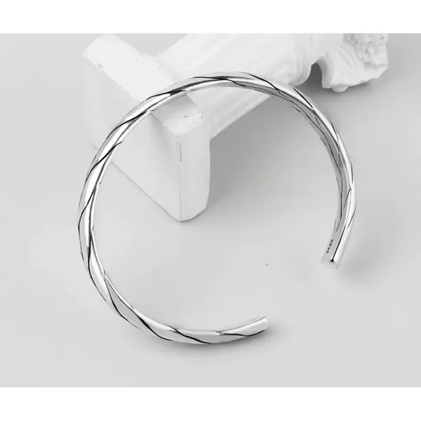 925‎ Sterling Silver Braided Cuff Bangle Bracelet Adjustable Open End - Image 5