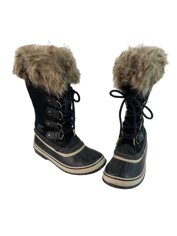 -Sorel Joan of Arc Snow Boots Womens Size 8 Black Waterproof Winter Faux Fur - Image 2