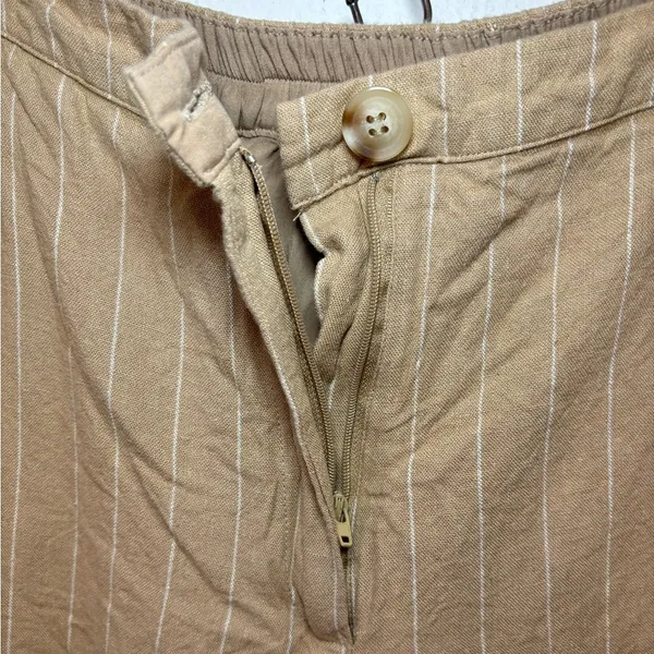 Skies Are Blue Small Tan Linen Cropped High Rise Pin Striped Pants‎ 73976 Latte - Image 5