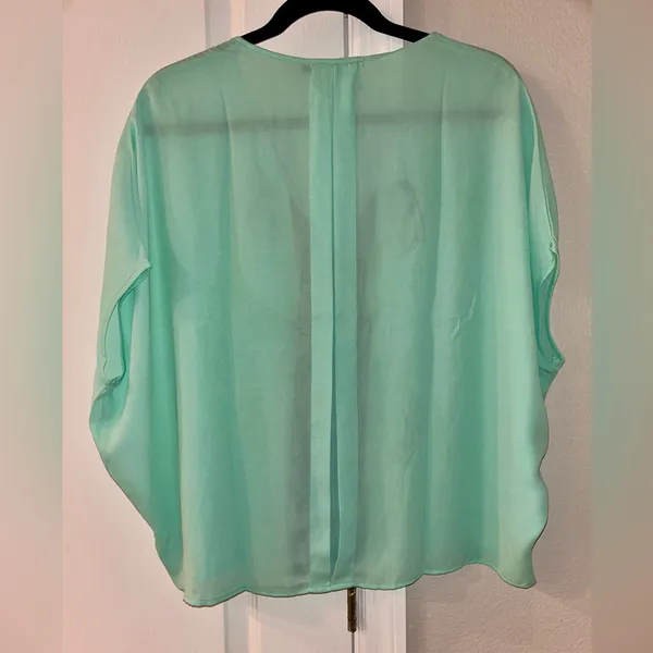 NWT Three Eighty Two Mint Sheer Blouse with Black Accent Size Medium - Image 3