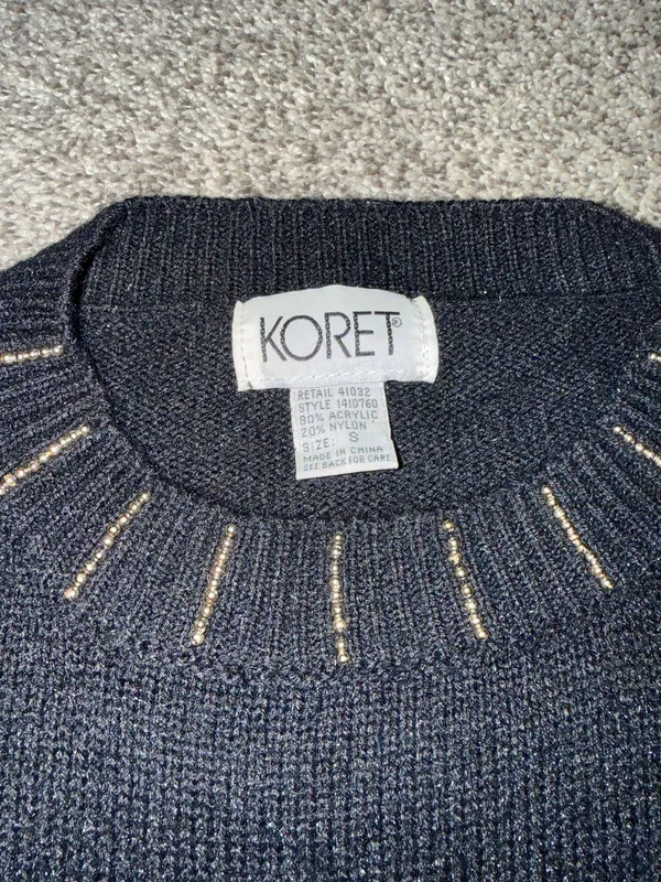 Koret Vintage Black Beaded Sequin Sweater with Gold Embroidery, Size S - Image 3