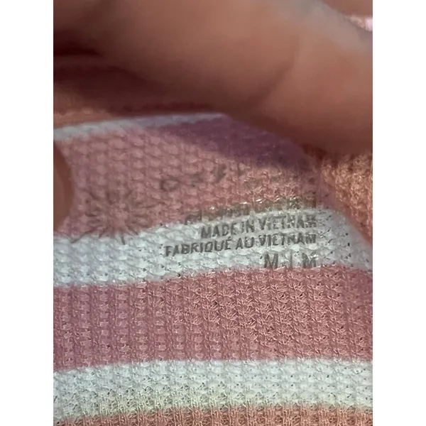 OFFLINE By Aerie Shirt Womens Medium Pink Stripe Henley Cropped Long Sleeve - Image 9
