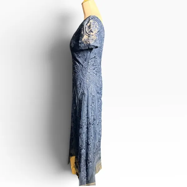 JJ's House Dark Navy Embellished Lace Formal Gown NWT Size 6 Beaded Sequins - Image 6
