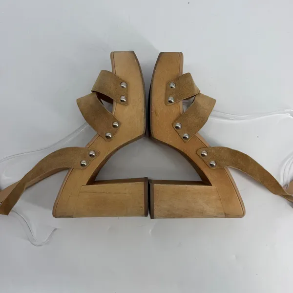 Sam Edelman‎ Rosalind Tan Suede Wooden Platform Sandals Size 8M Studded Clogs - Image 5