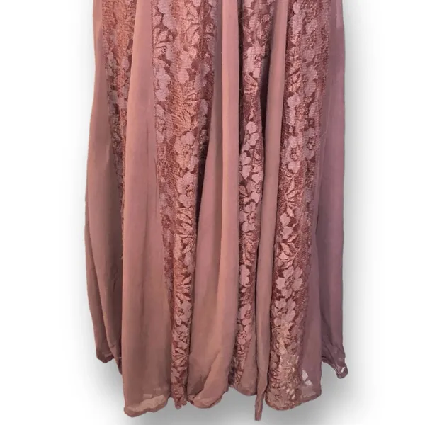 Vintage‎ 90s Brown Floral Lace Chiffon Panel Midi Dress Small Romantic Sheer - Image 4