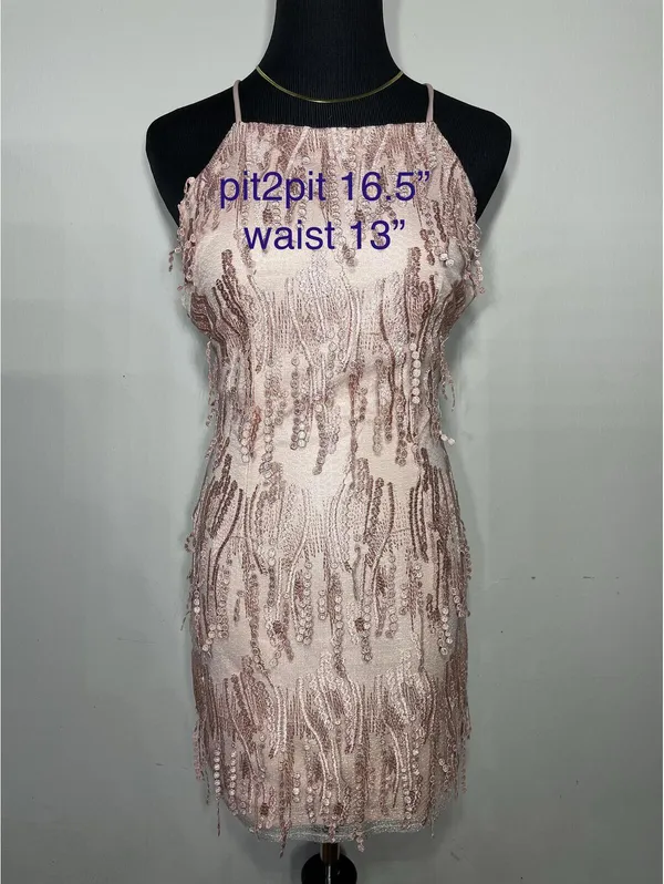 Lulus Making Magic Blush Pink Fringe Lace-Up Mini Dress XS - Image 3