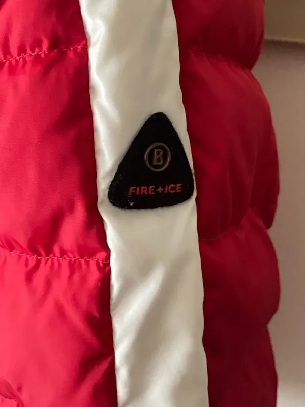 BOGNER FIRE + ICE Down Puffer Ski Jacket Red White Stripe Medium US 8 - Image 4