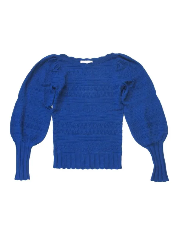 NWT La Maille Sezane Roma in Horizon Blue Textured Pointelle Knit Sweater Top XS - Image 4