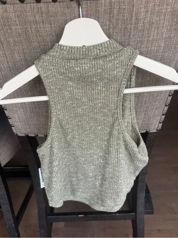 Gymshark Sleeveless Knit Drawstring Crop Tank Top - Olive Green - Image 4
