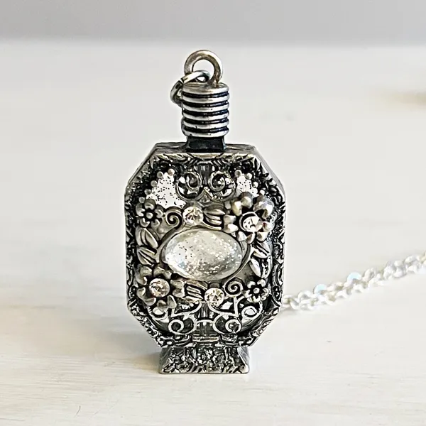 Artisan Crafted Perfume Bottle Pendant Necklace Rhinestone Embellishment - Image 5