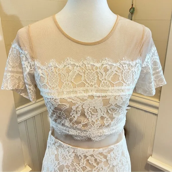 White Lace Mini Dress Mesh Illusion Sheer Small - Image 9