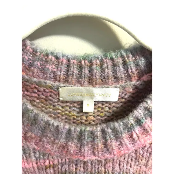 LoveShackFancy Aquarius Pullover Chunky Knit Sweater Pink Cloud Puff Sleeve sz M - Image 5