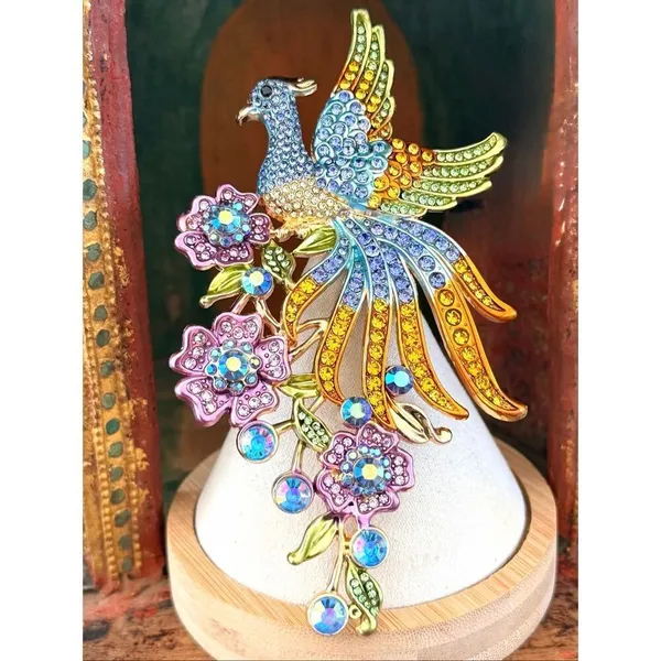 Multicolor Rhinestone Phoenix Statement Brooch - Image 5